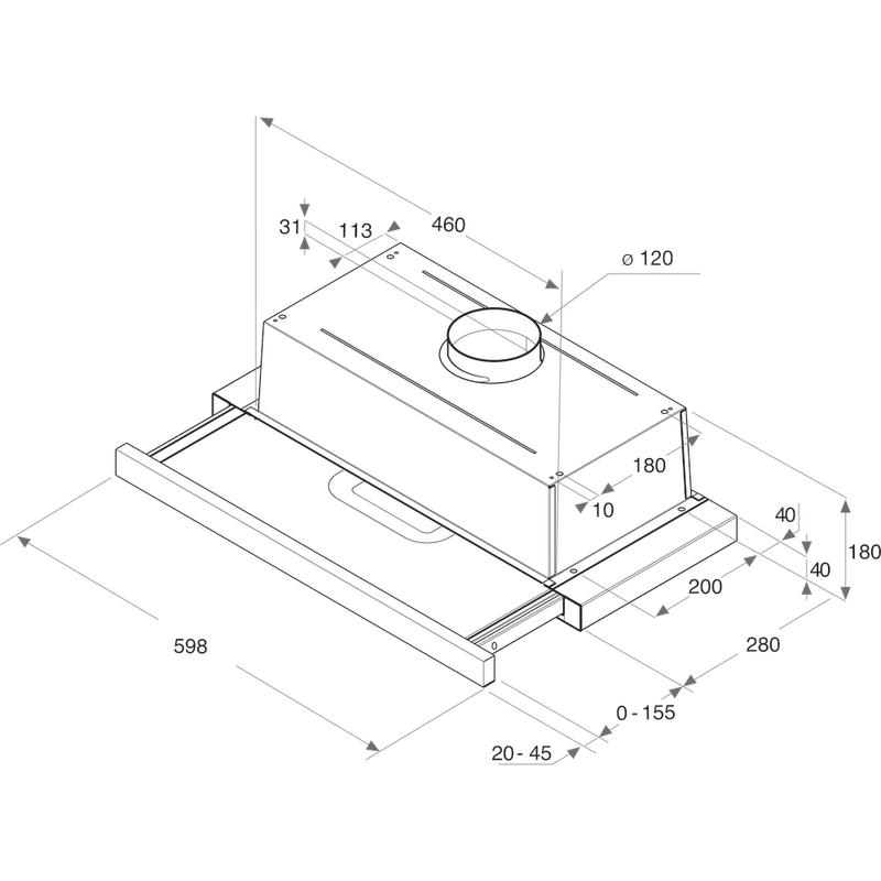 Whirlpool Campana Encastre AKR 749/1 IX Gris Encastre Mecánico Technical drawing