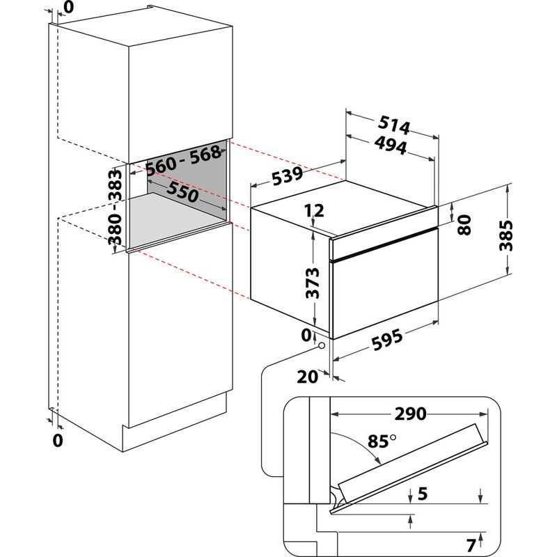 Whirlpool Microondas Encastre AMW 731/WH Blanco Electrónico 31 MW + Función Grill 1000.0 Technical drawing