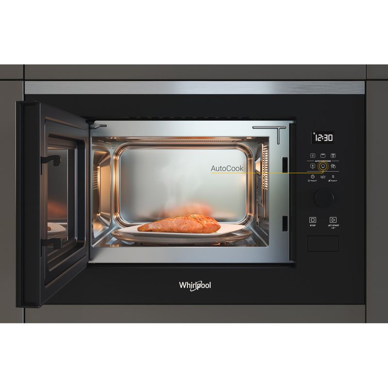 Whirlpool Microondas Encastre WMF250G Inox Electrónico 25 MW + Función Grill 900 Lifestyle frontal open