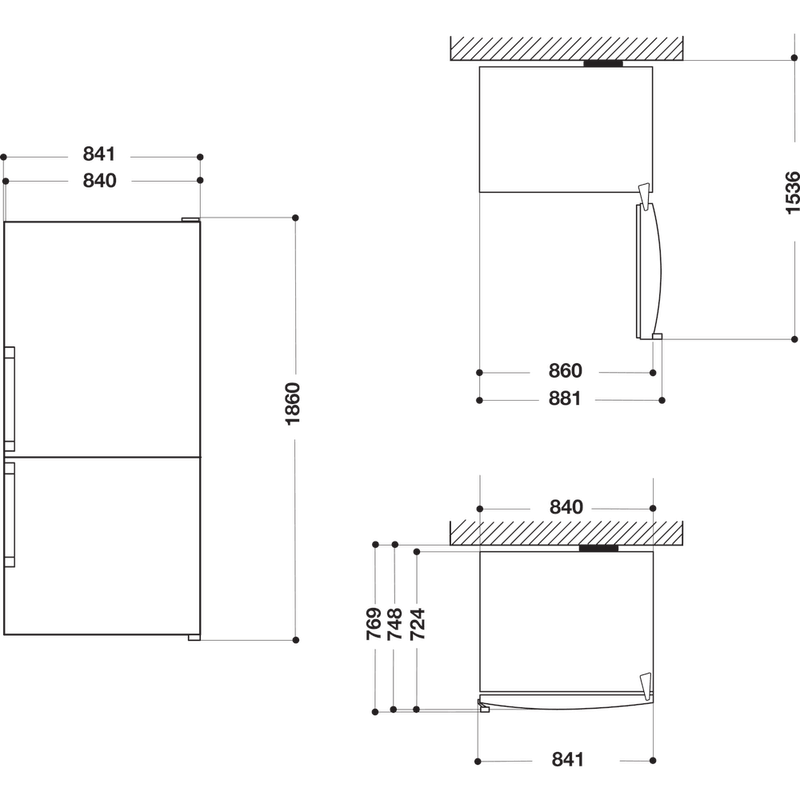 Whirlpool Combinación de frigorífico / congelador Libre instalación W84BE 72 X 2 Inox 2 doors Technical drawing