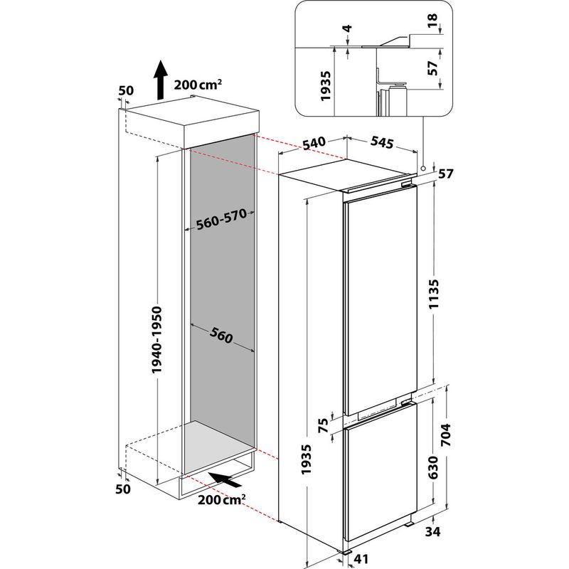 Whirlpool-Combinacion-de-frigorifico---congelador-Encastre-WHC20-T152-Blanco-2-doors-Technical-drawing
