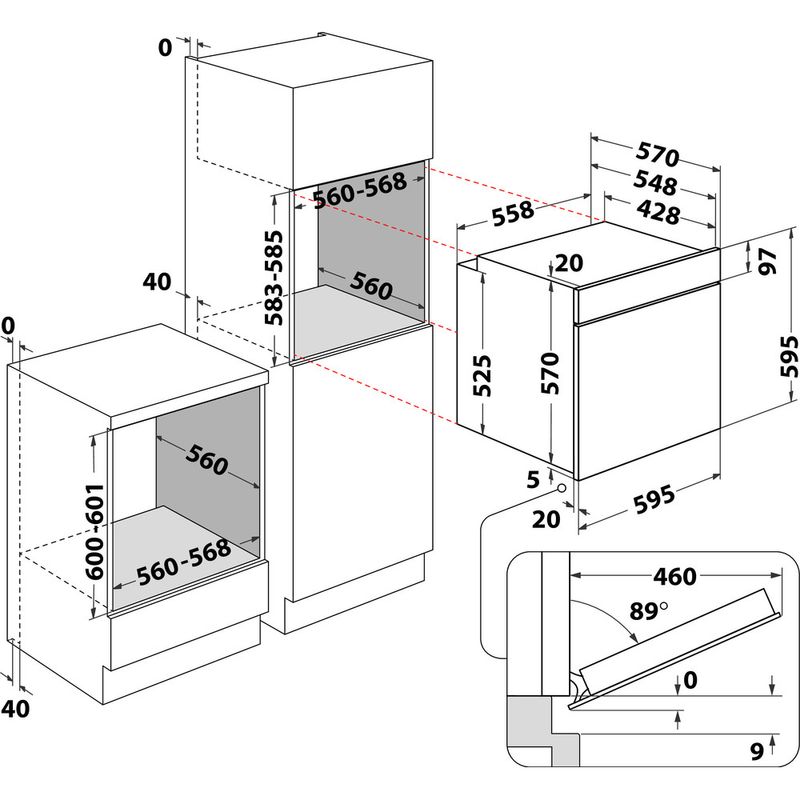 Whirlpool Horno Encastre OMR58HU1B Eléctrico A + Technical drawing