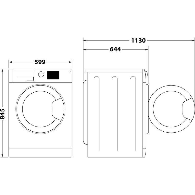 Whirlpool Lavadora Libre instalación W8 99AD SILENCE SPT Blanco Cargador frontal A Technical drawing