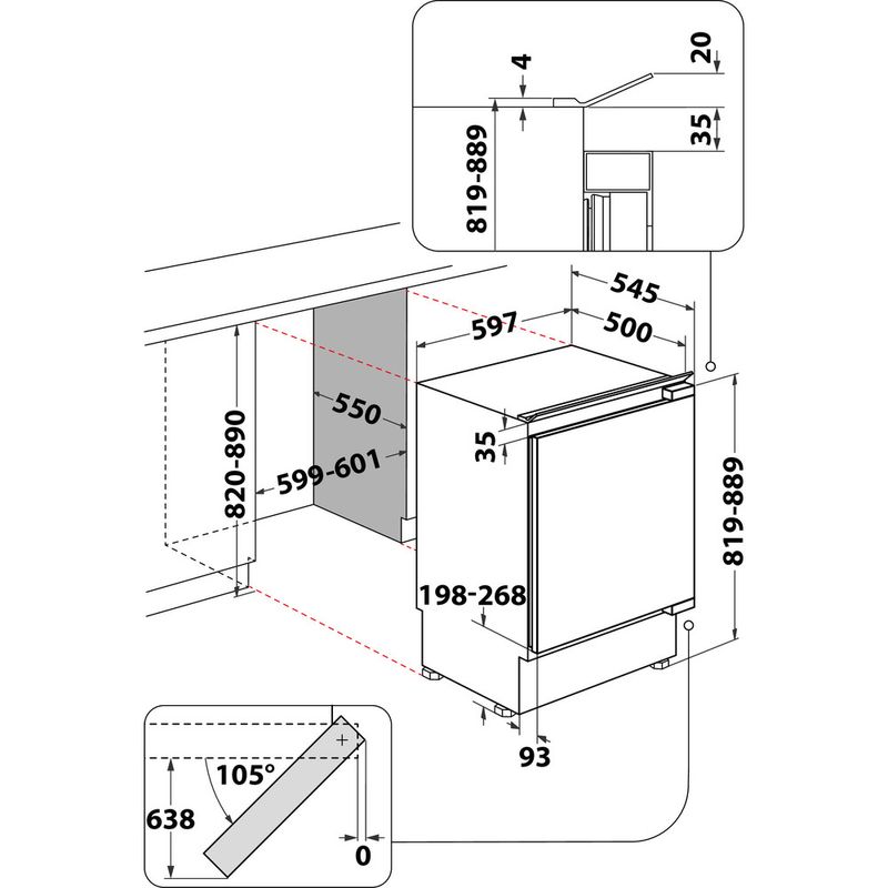 Whirlpool Refrigerador Encastre WBUL021 Blanco Technical drawing