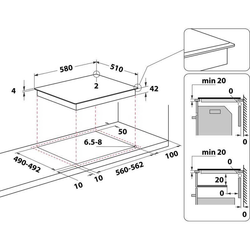 Whirlpool Encimera AKT 807/BF Negro Radiant vitroceramic Technical drawing