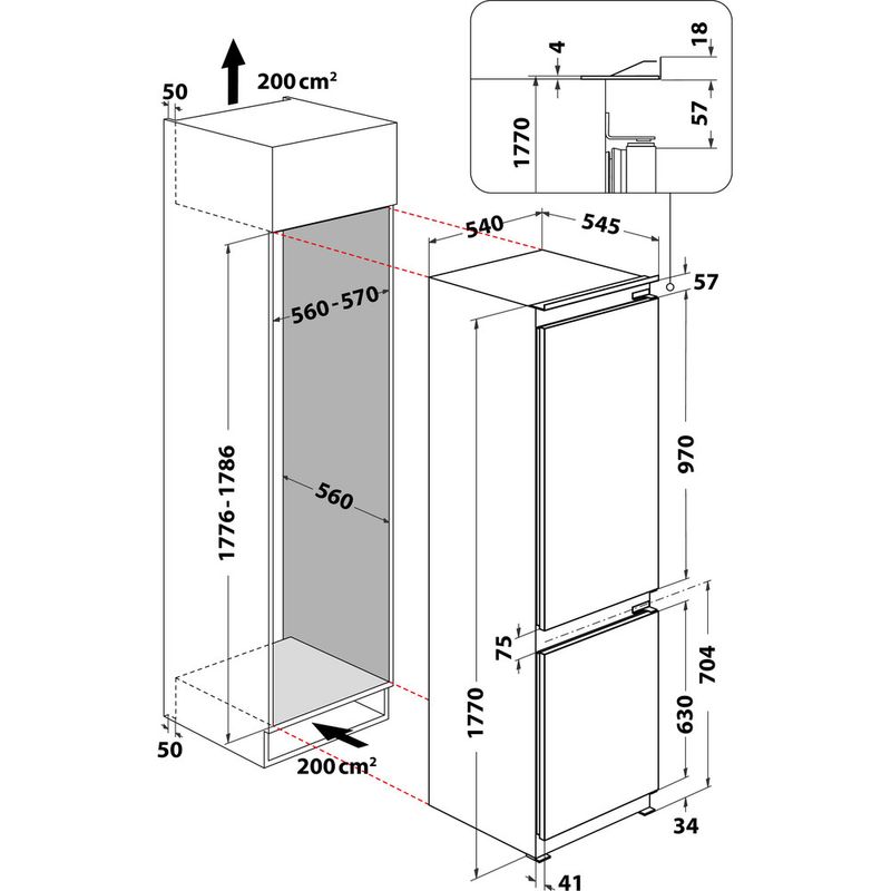 Whirlpool Combinación de frigorífico / congelador Encastre WHC18D051A1 Blanco 2 doors Technical drawing
