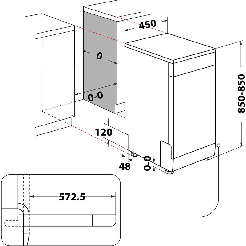 Whirlpool Lavavajillas Libre instalación WSFO 3O23 PF X Libre instalación E Technical drawing