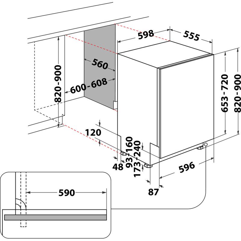 Whirlpool Lavavajillas Encastre WI 7020 PF Full-integrated E Technical drawing