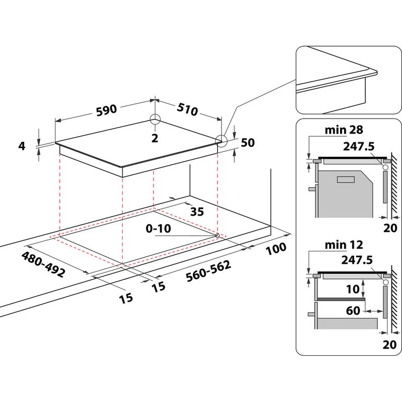 Whirlpool Encimera WL B2760 BF Negro Induction vitroceramic Technical drawing