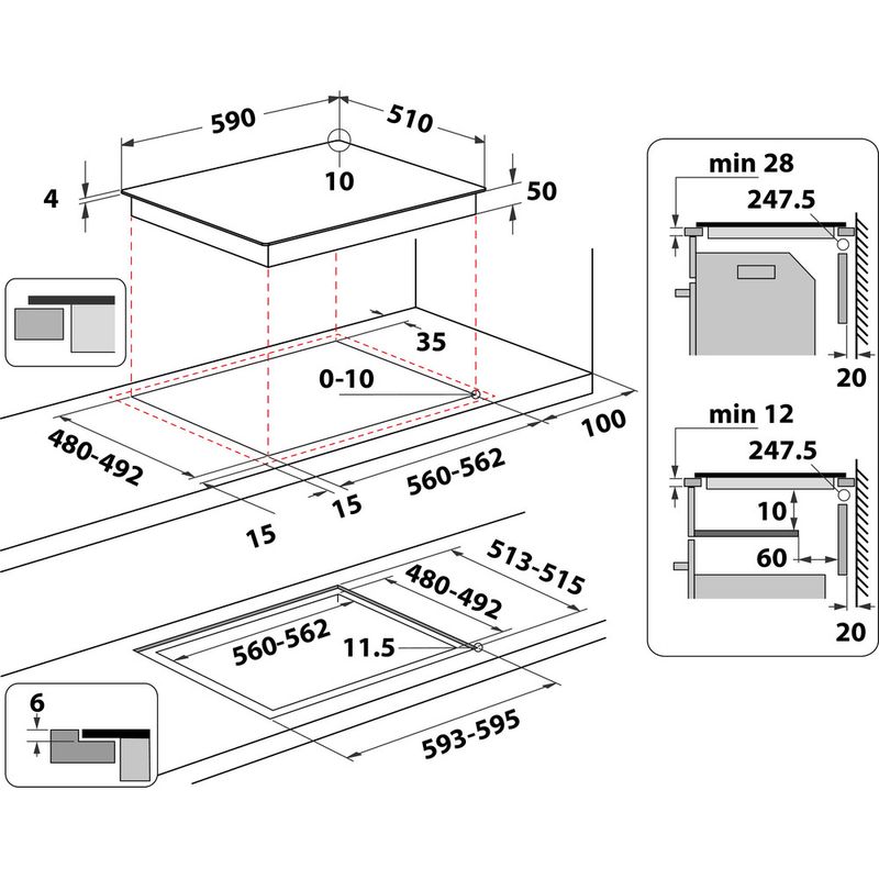 Whirlpool Encimera WB Q4860 NE Negro Induction vitroceramic Technical drawing