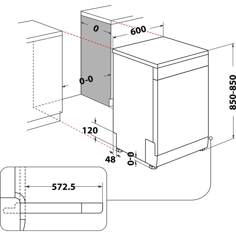 Whirlpool Lavavajillas Libre instalación WFC 3C33 PF X Libre instalación D Technical drawing