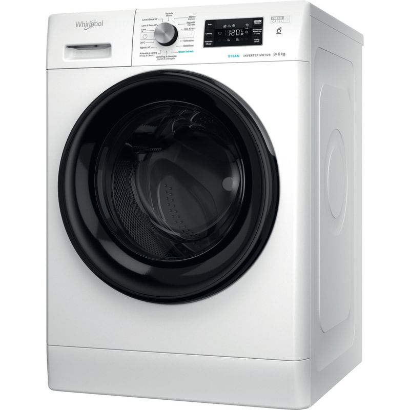 Whirlpool Lavadora secadora Libre instalación FFWDB 864369 BV SPT Blanco Cargador frontal Perspective