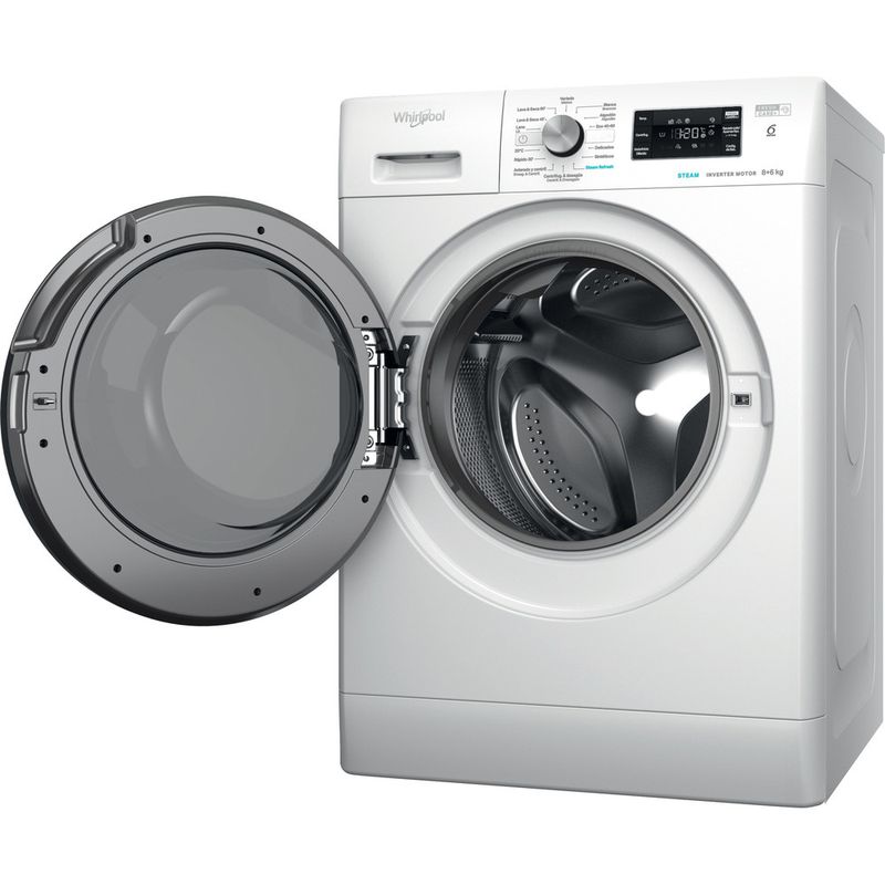 Whirlpool Lavadora secadora Libre instalación FFWDB 864369 BV SPT Blanco Cargador frontal Perspective open