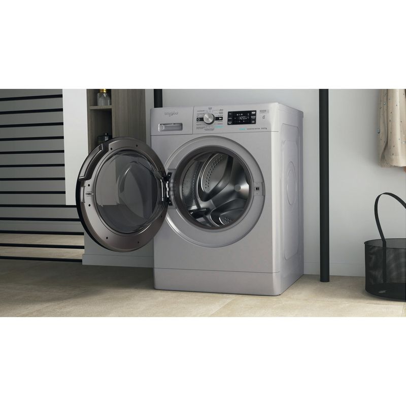 Whirlpool Lavadora secadora Libre instalación FFWDB 964369 SBV SPT Plata Cargador frontal Lifestyle perspective open