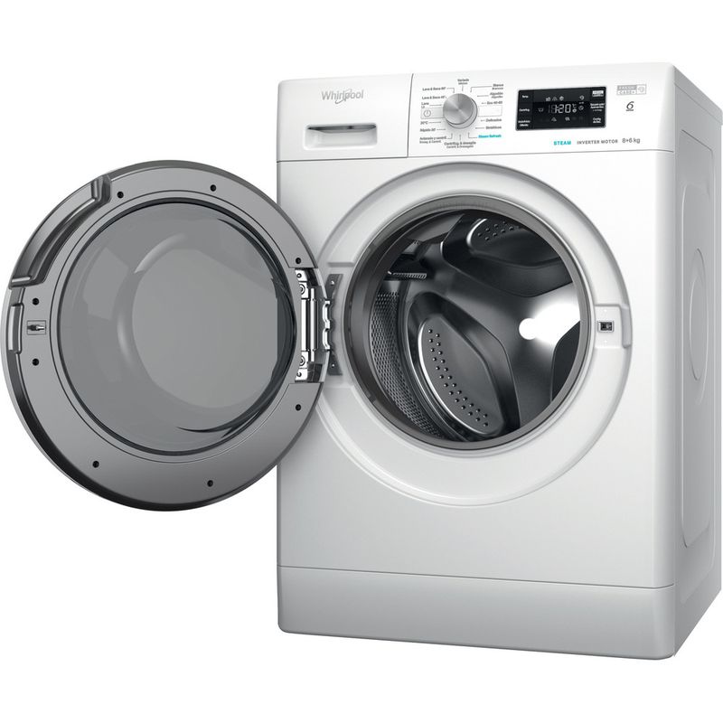 Whirlpool Lavadora secadora Libre instalación FFWDB 864349 WV SPT Blanco Cargador frontal Perspective open