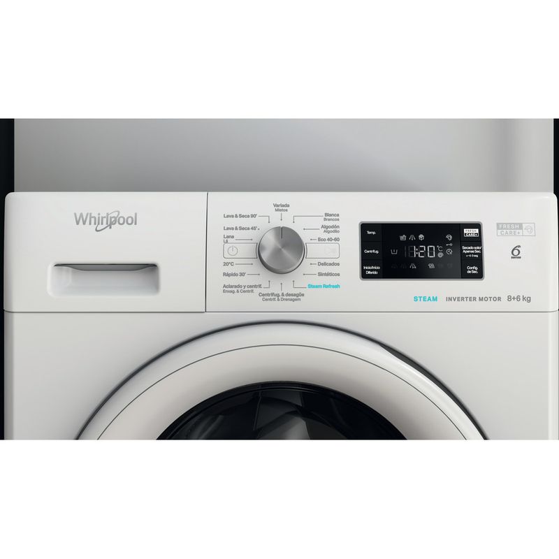 Whirlpool Lavadora secadora Libre instalación FFWDB 864349 WV SPT Blanco Cargador frontal Lifestyle control panel