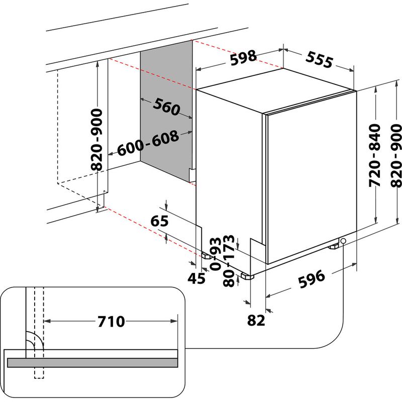 Whirlpool Lavavajillas Encastre W8I HP42 LSC Full-integrated C Technical drawing