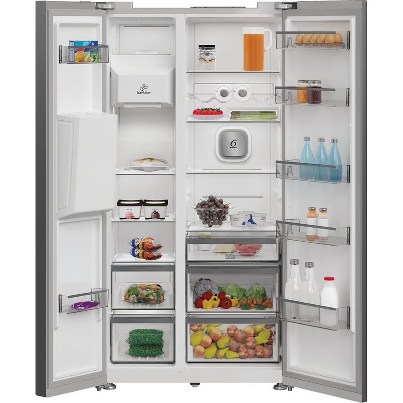 Whirlpool Side-by-Side Libre instalación WHG2 6574W X5E ARC 764 Manhattan Gray Lifestyle frontal open