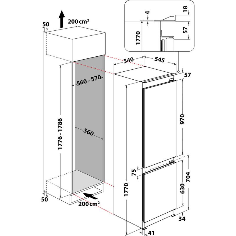 Indesit-Combinacion-de-frigorifico---congelador-Encastre-INC18-T112-Blanco-2-doors-Technical-drawing