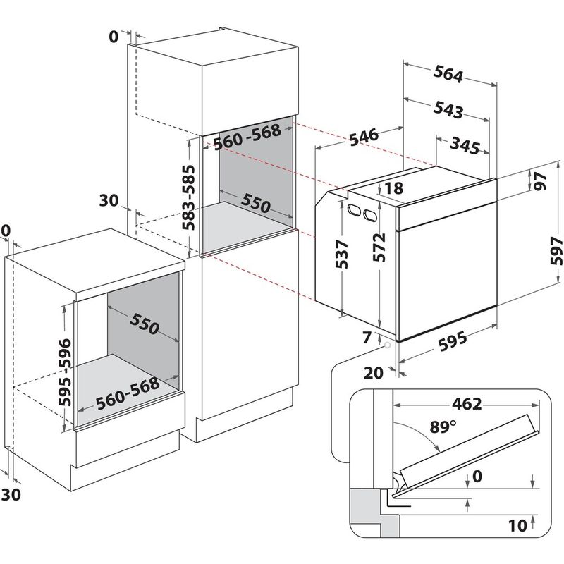Whirlpool Horno Encastre WOI6A8FPT1SBA Eléctrico A + Technical drawing