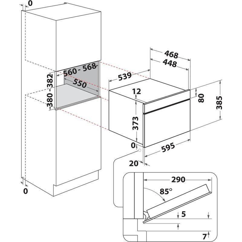 Whirlpool Microondas Encastre WMD6O4TB Negro Mecánico 31 MW + Función Grill 1000.0 Technical drawing