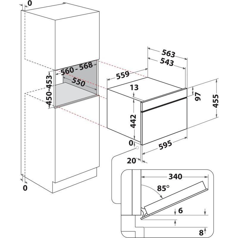 Whirlpool Horno Encastre WCC48HMSXA Eléctrico A + Technical drawing